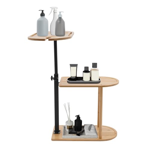 3 Layer Bath Tub Tray Table, Bathroom Organizer Shelf, Freestanding Bamboo Bath Tray Caddy, for Spa Bathtub Household