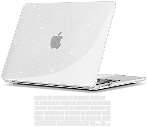 TECOOL Cover compatibile con MacBook Air M5 M4 M3 M2 13,6 Pollici 2022-2026 A3449 A3240 A3113 A2681, Custodia Rigida Protettiva Sottile in Plastica e Copritastiera UE, Glitter