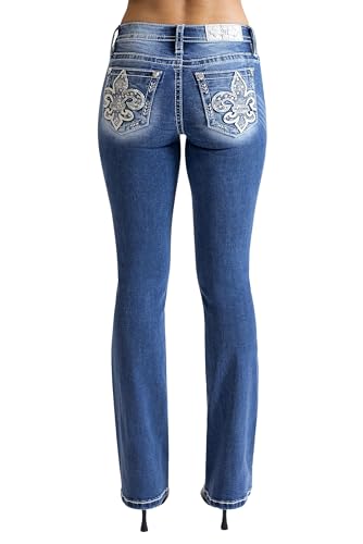 Miss Me Women's Fleur De Lis Stars Mid-Rise Bootcut Jeans