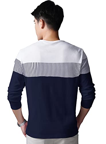 Image of Noble Monk Men's Round Neck Full Sleeves Striped Regular Fit T-Shirt