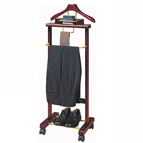 Soporte de madera de alta calidad con ruedas – Multifuncional para ropa, abrigos y pantalones, soporte para corbata y traje, elegante perchero con bandeja superior