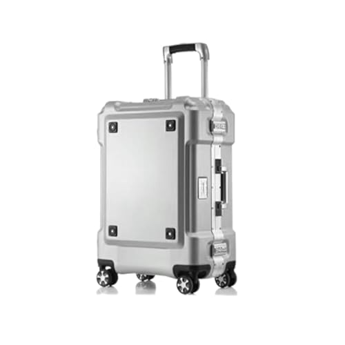 Image of BKEKM Carry On Luggage Luxury Suitcase Scratch Resistant No Zip Luggage Aluminum Frame Suitcases 360° Spinner Trolley Luggage Portable Luggage Lightweight, Silver, 20 inches