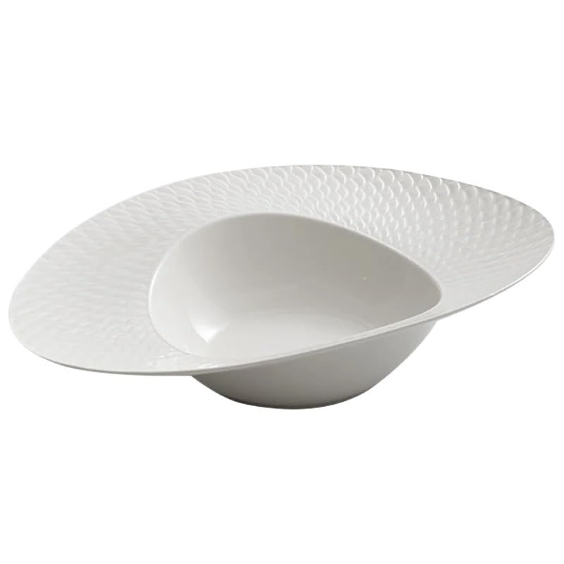 Czysta biała łuskowata tekstura ceramiczna płyta sałatkowa gruba zupa talerz do restauracji talerz deserowy zastawa stołowa talerze sałatkowe talerze do sałatek 14,5 cala jeden rozmiar