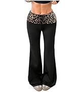 RoseSeek Women's Cheetah Print Waist Bell Bottoms Ruched Flare Leggings y2k Fitted Pants
