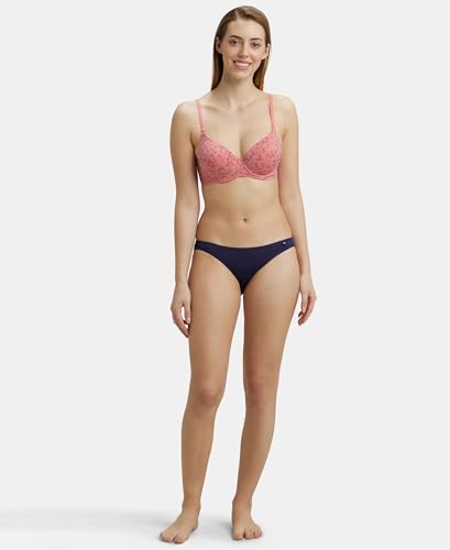 Image of Jockey UL50 Women's Under-Wired Padded Super Combed Cotton Elastane Stretch Medium Coverage Printed T-Shirt Bra with Detachable Straps (Prints May Vary)