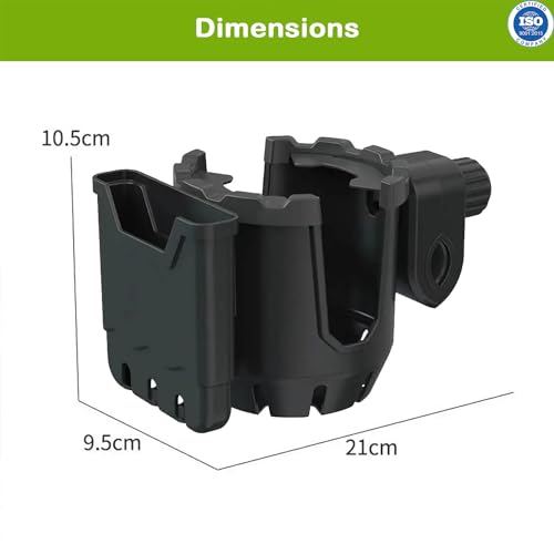 Image of Safe-O-Kid Stroller Cup Holder with Phone Organizer /Holder, Universal Cup Holder for Bottle with Handle, 360 Degrees Rotation Bottle Holder for Stroller, Pushchair, Wheelchair, Walker -Black