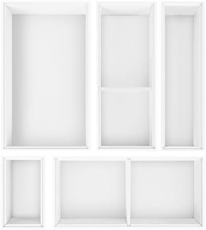 Bamboo Drawer Organizer,5 PCS White Bathroom Tray&Desk Organizers an...