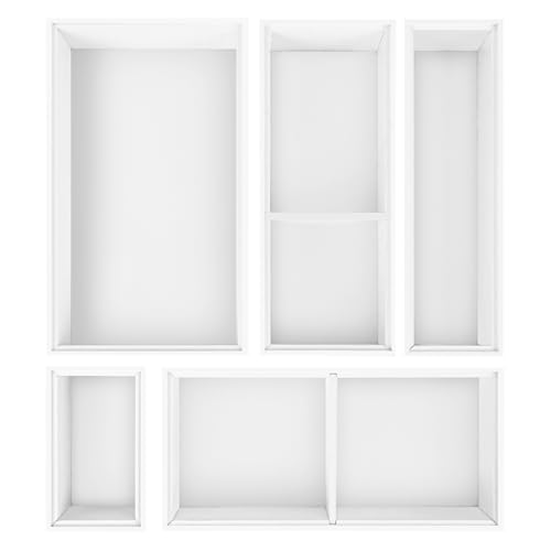 Bxngjuj Bamboo Drawer Organizer,5 PCS White Bathroom Tray&Desk Organizers and Storage,Cabinet Divider With Removable Silverware Organization for Kitchen,Utensils,Junk,Office,Makeup