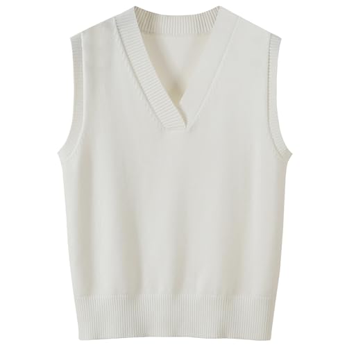 Wowcarbazole Women's V Neck Sweater Vest Sleeveless Ribbed Knit Pullover