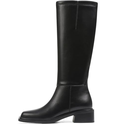 Lovee Cosee Knee High Boots for Women 2025 Low Heel Square Toe Flat Boots with Side Full Zipper Comfortable Walking Shoes for Fall Winter Casual & Office Wear Commuting Travel Fashion Trendy Outfit