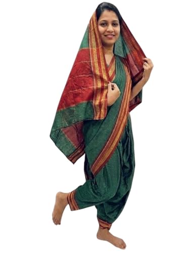 Image of BookMyCostume Traditional Marathi Dress for Girls|Dark Green Nauvari Saree for Kids with Blouse|Fisherwoman Costume for Kids|Indian Cultural State Dress| Adult M-L