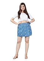 HI-FASHION Embroidered WRAP Denim Skirt for Women XXL Blue