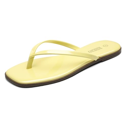 Image of Rihero Flip Flops for Women Comfortable Square Toe Beach Sandals Slip On Leather Thong Flat Sandals Dressy