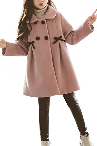 LAVIQK 3-12Year Old Kids Girls' Double-Breasted Wool Jacket Lapel Dress Coats Pink