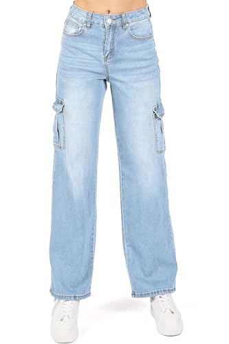 WAX JEAN Womens Juniors Wide Leg Cargo Carpenter Jeans