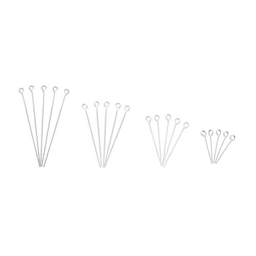 Pandahall 600Pcs Iron Eye Pins 21 Gauge 4 Size Open Eye Pins Head Pins Findings Silver for Earring Dangle Charms Jewelry Making (20mm 30mm 40mm 50mm Length)