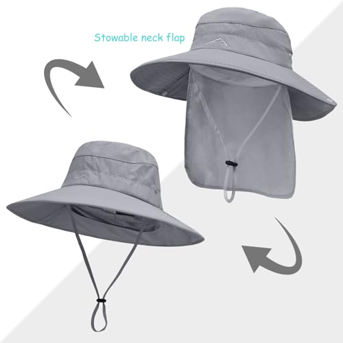 Image of Sun Hats for Men Women, UPF50+ Protection Safari Hat,Wide Brim Fishing Hat with Neck Flap,Bucket Hats for Beach Hiking