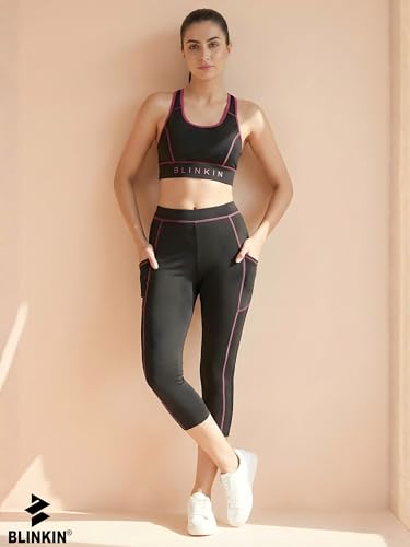 Image of BLINKIN Women's 3 /4 Gym Wear Tights for Women with Side Pockets : Perfect for Active Wear, Yoga & Workout - The Ultimate Gym Pants for Woman & Girls (015)