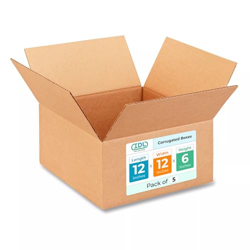 Medium Moving &amp; Shipping Boxes 12 x 12 x 6 inches (5-Pack) - Extra Strength 200 lb vs Regular - Corrugated Packing Boxes for Moving Medium Volume - Box for Shipping by IDL Packaging