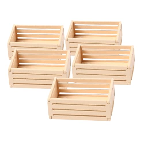 5 Piezas Cesta de Almacenamiento de Madera Mini Cajas de Madera para Manualidades Caja de casa de muñecas en Miniatura Canasta de Frutas en Miniatura Caja de Juguetes Beige