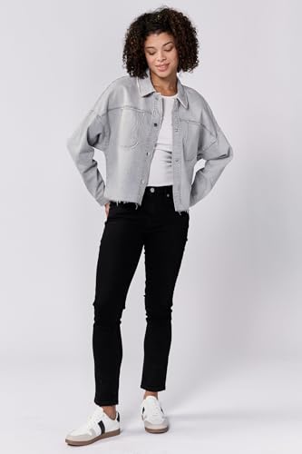 DEAR JOHN Gina Denim Shirt Jacket Women's Cropped Snap Button Long Sleeve3
