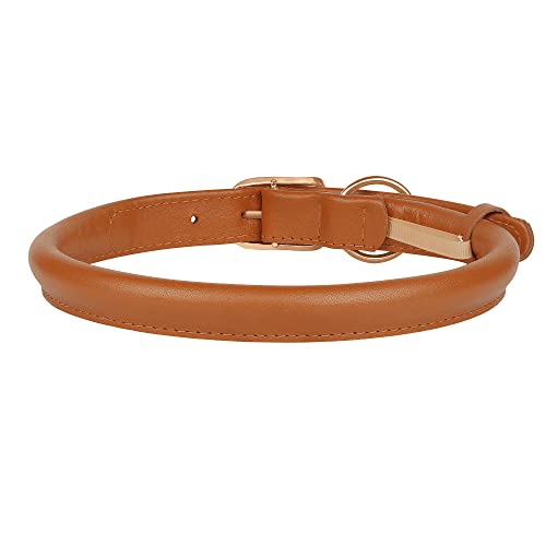 Murom Rolled Leather Dog Collar Durable Round Rope Pet Collars For Small Medium Large Dogs Puppy Pink Purple Green Red Brown Gray (8"-12" Neck Fit, Brown) #TOP7