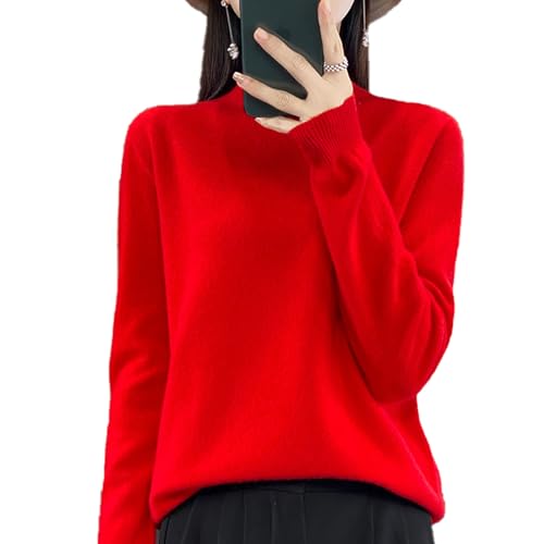 MQSHUHENMY Cashmere Sweaters for Women, 100% Cashmere Long Sleeve Crew Neck Lightweight Soft Knitted Pullover Knitted Jumpers (red,M)