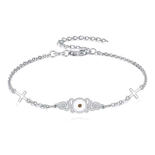 Image of AOBOCO Mustard Seed Bracelet 925 Sterling Silver Cross Bracelets Christian Faith Jewelry Gift for Women