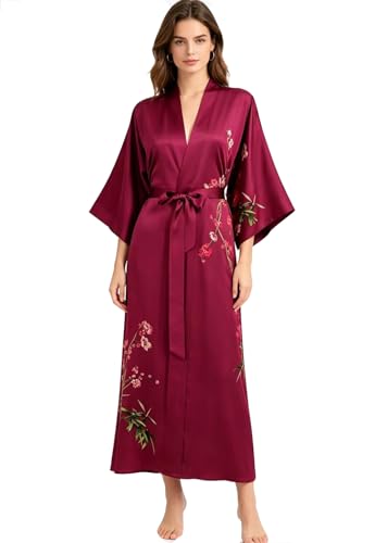 Image of Women's Classic 100% Silk Kimono Robe, Bathrobe-Printed Pattern