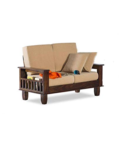 Image of Sheesham Wood Brown 2 Seater Sofa Set for Living Room Office Bedroom Furniture for Home