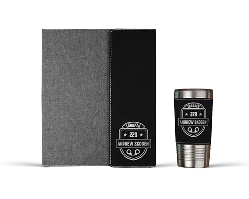 Alterd Industries Personalized Police Officer Gifts - Law Enforcement, Badge Portfolio, Police Gift, Padfolio, Report book, Detective, Investigator (Portfolio/20oz Combo, Black/Silver)