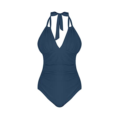 Traje de Baño Mujer Reductor Bañador Natacion Traje de baño Dividido con Estampado Verano para Mujer Bikini Playa Bañador Vientre Plano Bikini Talla Grande (Azul XXL)