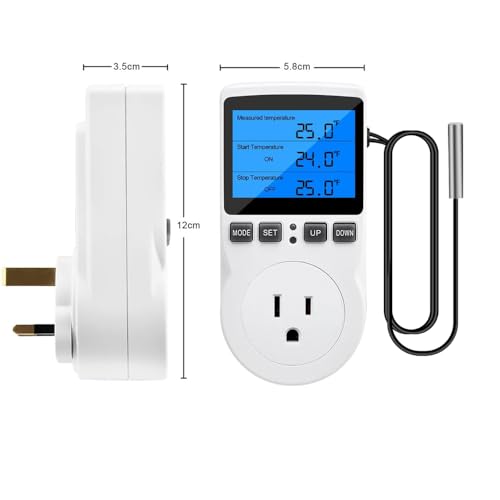 Image of Diymore Digital Temperature Controller Outlet, 120V 15A Thermostat Socket with Heating Cooling Control, Celsius Fahrenheit Display, White