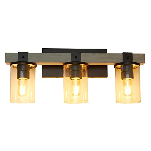 Image of Elegant Designs VT1009-GRY Industrial Rustic Lantern Restored Wood Look 3 Light Bath Vanity, Gray