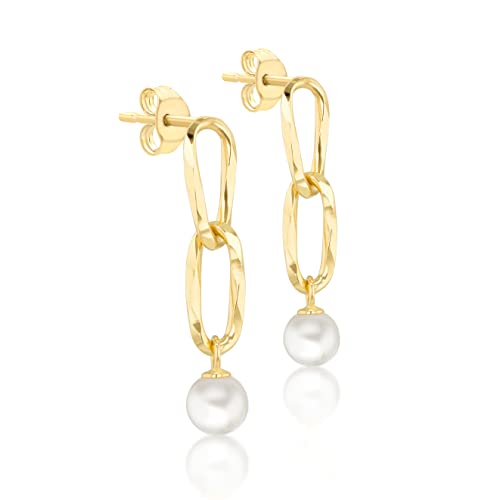 Boucles d'oreilles or jaune 9 ct avec perle de culture pendantes texturées
