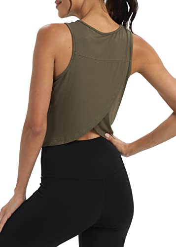 Image of Mippo Workout Tops for Women Cropped Open Back Sleeveless Tank Tops Athletic Gym Yoga Shirts Loose Fit