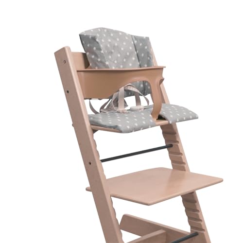 Image of Highchair Cushion for Stokke Tripp Trapp High Chair. Easy to fit, Fully Wipe Clean highchair pad. Suitable for use with Harness (Grey with White Stars)
