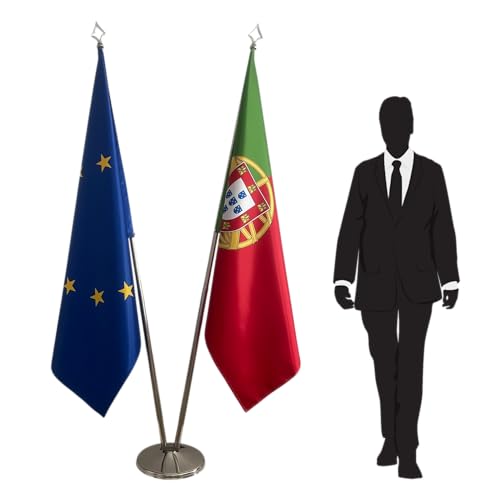 Drapeau Portugal et Union Européenne avec mâts en inox et pied de 360mm