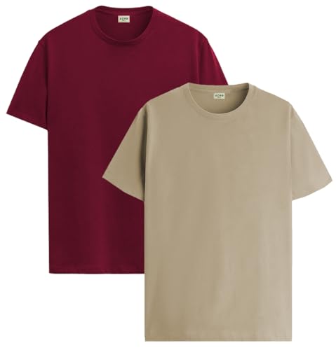 Image of ADRO Men's Cotton Regular Fit Combo Plain Solid T-Shirt Pack of 2