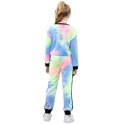 Image of Betusline Girls 2 Piece Outfits Girls Cropped Sweatsuit Pants Outfit Clothes Set, 4T-14 Years