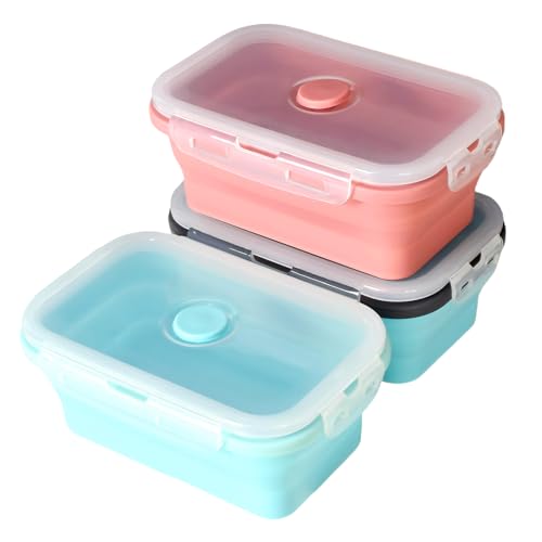 Luxvara 3 Boîtes Repas Pliables en Silicone 500ml, Lunch Box Étanche Hermétique pour Camping, Voyage, Bureau, Sans BPA, Lavable au Lave-Vaisselle &...