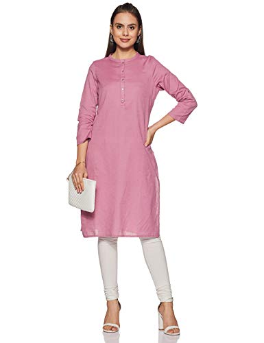 Image of W for Woman Cotton Yellow Solid Mandarin Collar Straight Kurta