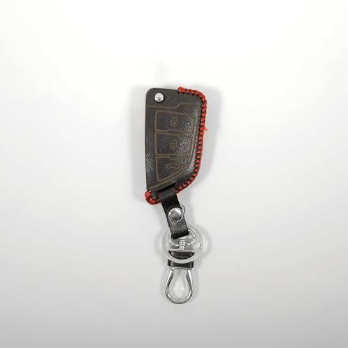 Image of Leather Smart Car Key Cover Case with Metal Hook Keychain for Assembled Remote Smart KD Xhorse-After Market Flip(Black)