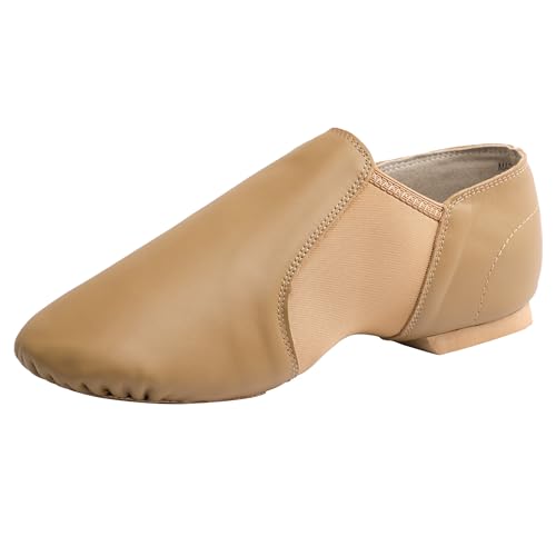 Linodes (Tent Leather Upper Jazz Shoe Slip-on for Women and Mens Dance Shoes Brown 8.5M
