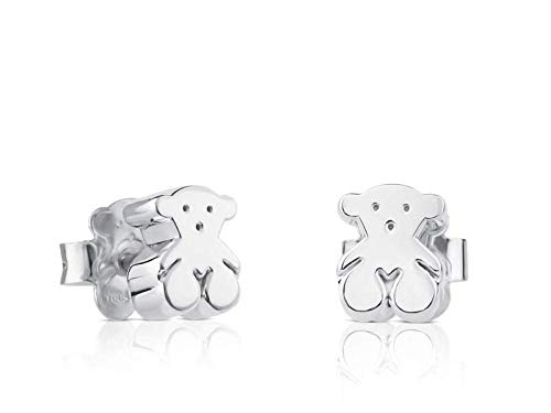 TOUS Pendientes de Plata de Primera Ley para Mujer con Motivo en Oso y Cierre a Presión, Clásico y Elegante, Colección Sweet Dolls