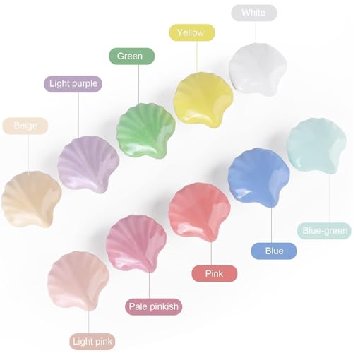 ShipeeKin 10x Bunte Schrankknöpfe Möbelknöpfe Niedlich Süß Muschelform Kommodenknöpfe Möbelgriffe Knäufe Türknöpfe aus Keramik für Kinderzimmer Kommode Schublade