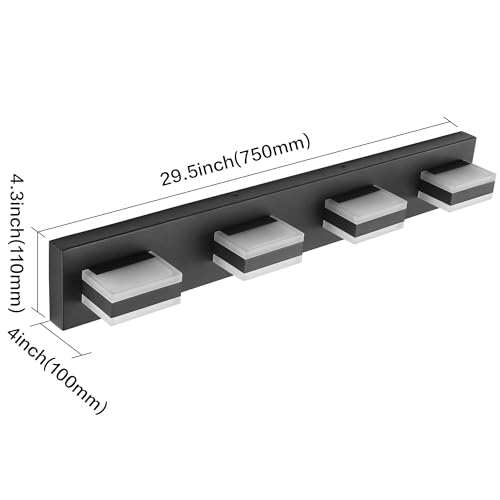 Image of SOLFART 4 Lights Bathroom Vanity Lighting Over Mirror,5 Color Temperature Adjustable Matt Black Vanity Light, LED Light Fixtures, Light Over Mirror ETL Listed