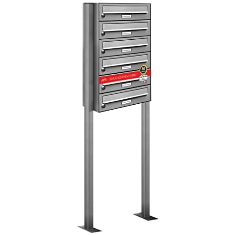 AL Briefkastensysteme 6er Edelstahl Standbriefkasten rostfrei als 6 Fach Briefkastenanlage DIN A4 in Postkasten Briefkasten Design modern Cover
