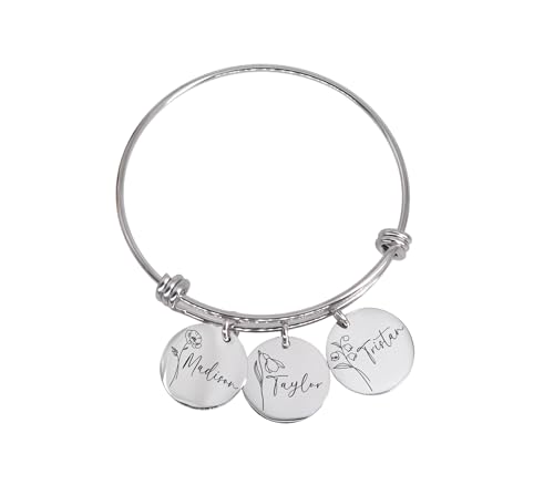 Personalized bracelet with birth flowers, gift for Mom, Gift for wife, Mother's Day bangle custom2