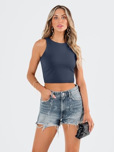 Image of EFAN Women's Double Lined Racerback Crop Tank Top | High Neck Slim Fit Sleeveless Workout Top, No-Bra Essential for Gym, Yoga & Going Out